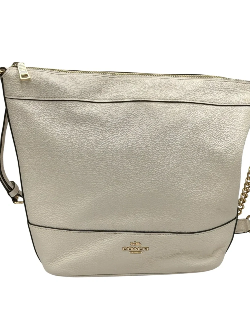Coach Cream Pebbled Leather Paxton Duffle Shoulder Bag with Gold Hardware